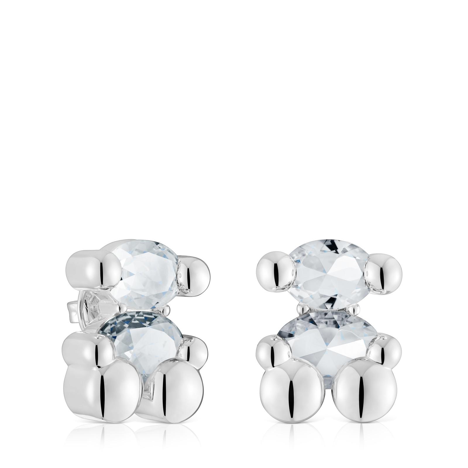 Pendientes motivo oso de plata y cuarzo cristal de roca 23 mm Color Bear