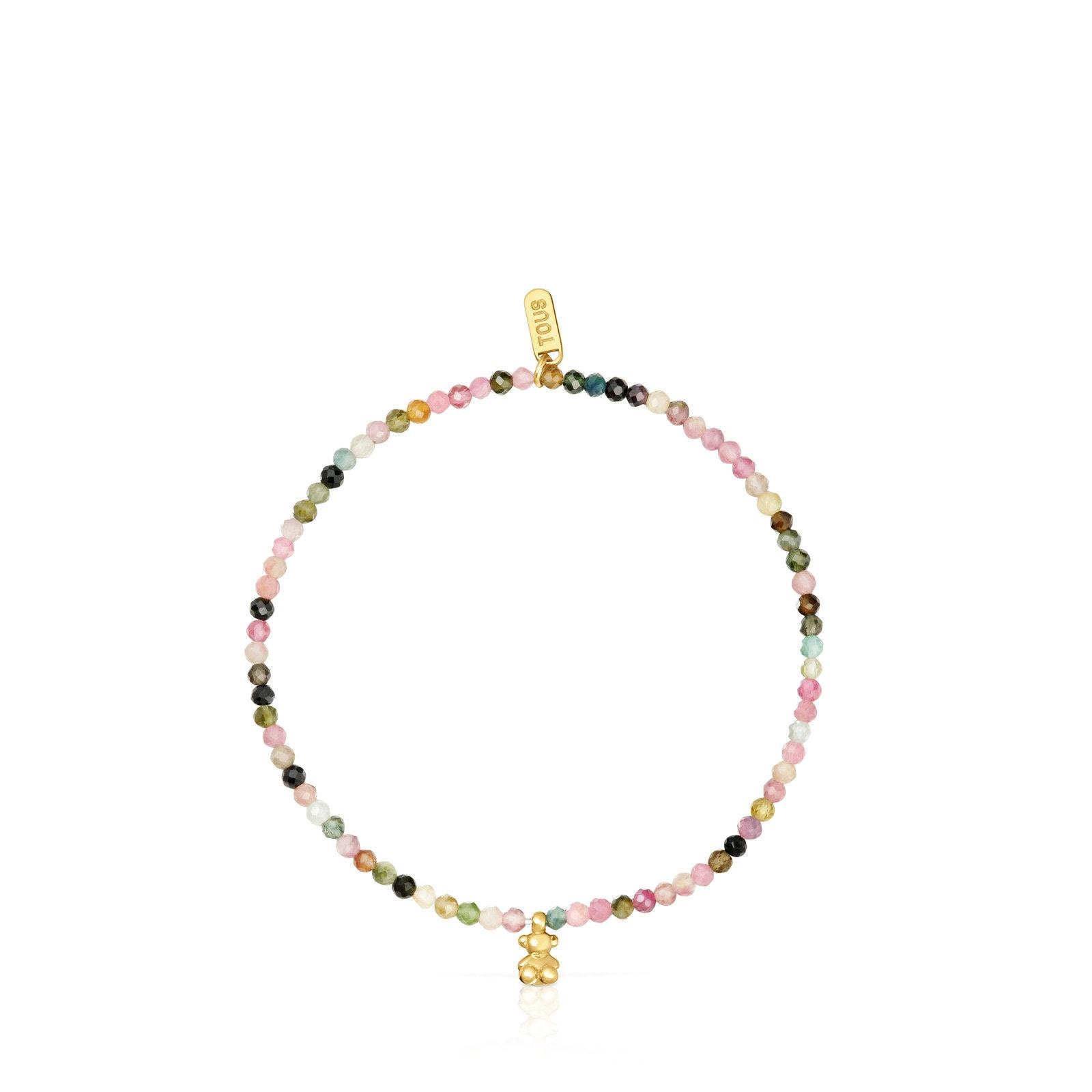 Pulsera elástica con baño de oro 18 kt sobre plata y turmalinas Bold Bear