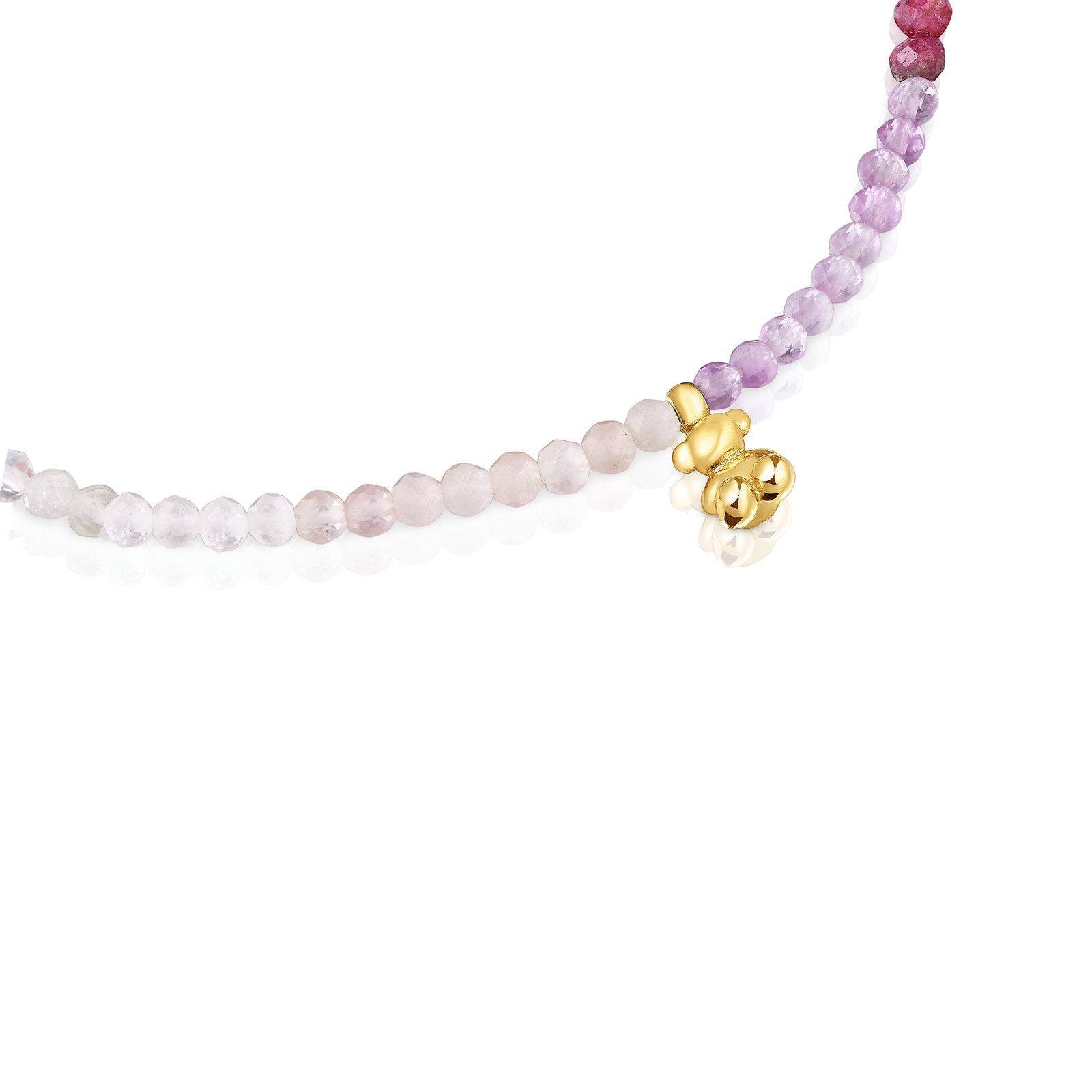 Pulsera elástica con baño de oro 18 kt sobre plata y gemas rosadas Bold Bear