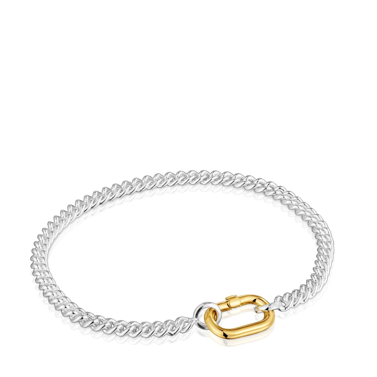 Pulsera de plata con anilla bicolor Hold Oval