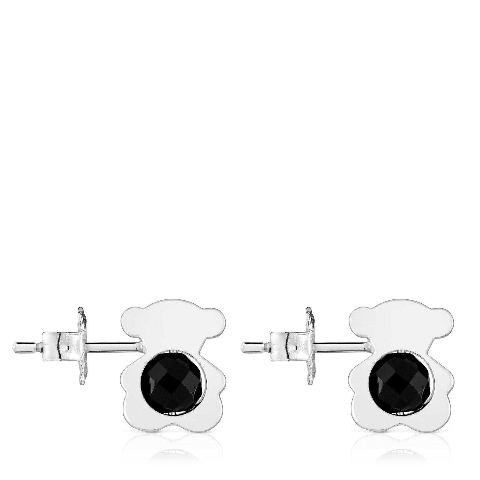 Pendientes pequeños oso de plata con ónix 12 mm I-Bear