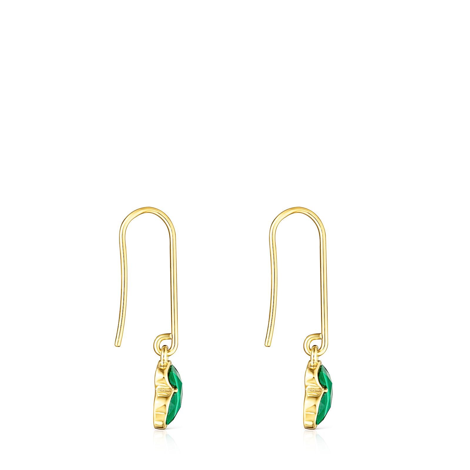 Pendientes largos con baño de oro 18 kt sobre plata y malaquita Icon Color