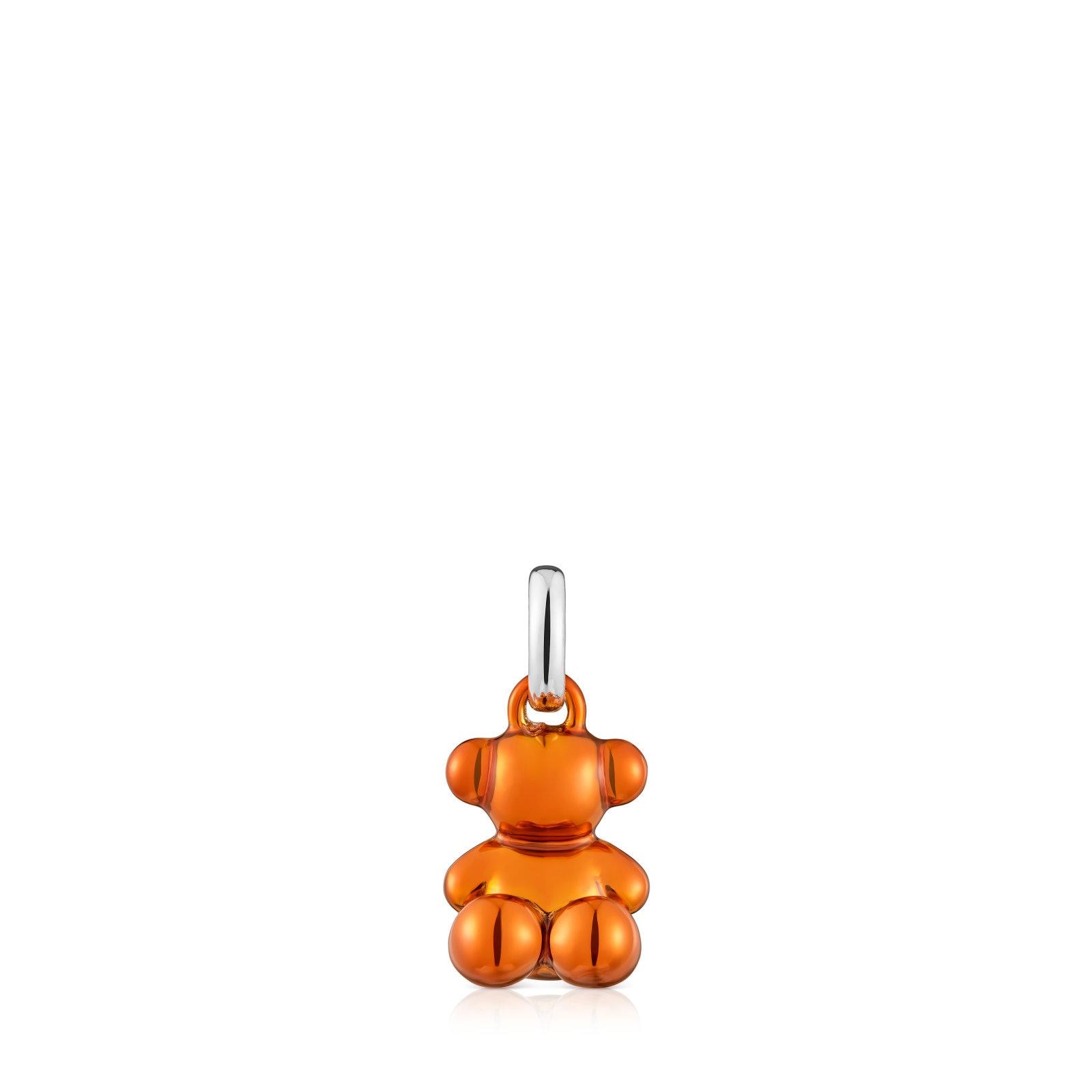 Colgante oso pequeño TOUS Bold Bear de acero acabado en color naranja y arandela de plata de primera ley