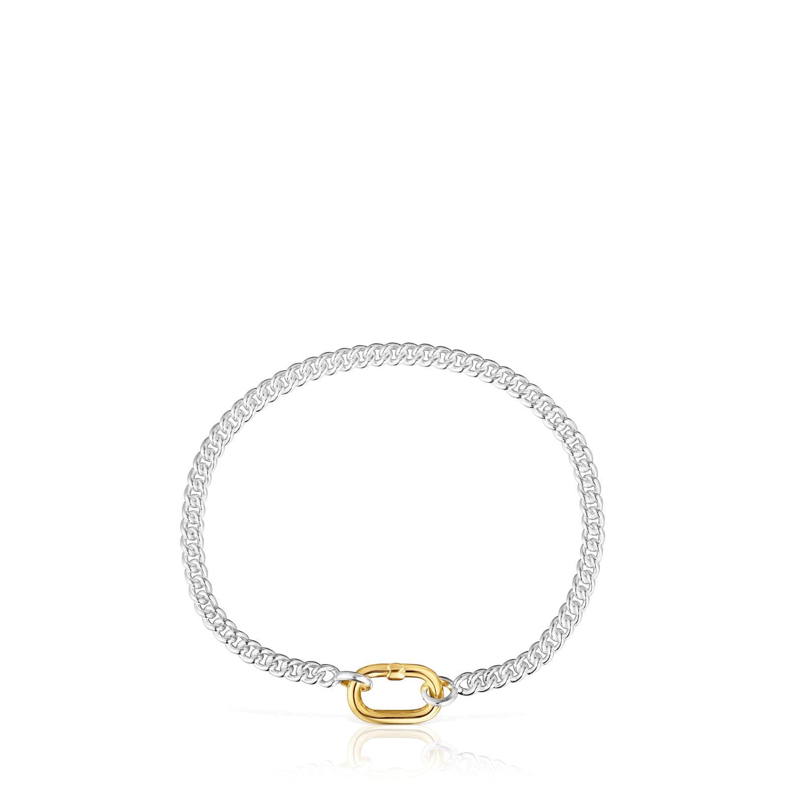 Pulsera de plata con anilla bicolor Hold Oval