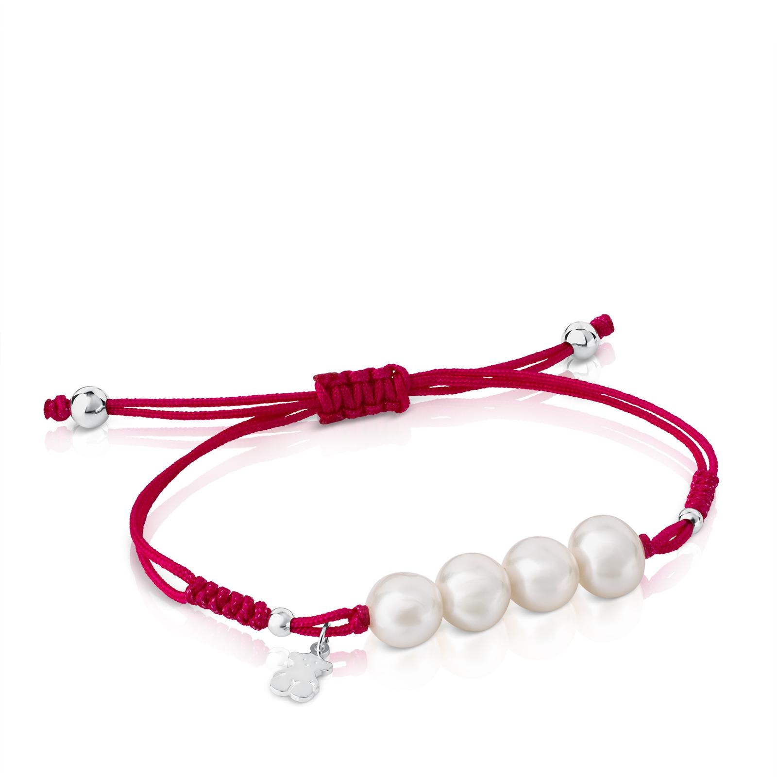 Pulsera de cordón fucsia, plata y perlas TOUS Pearls