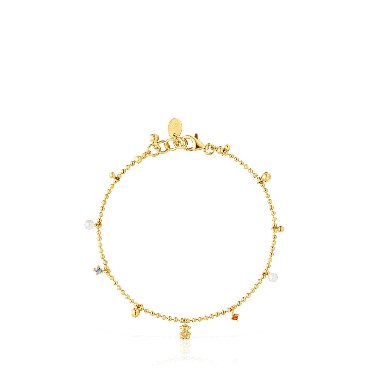 Pulsera cadena con baño de oro de 18 kt sobre plata, perlas cultivadas y gemas TOUS Grain