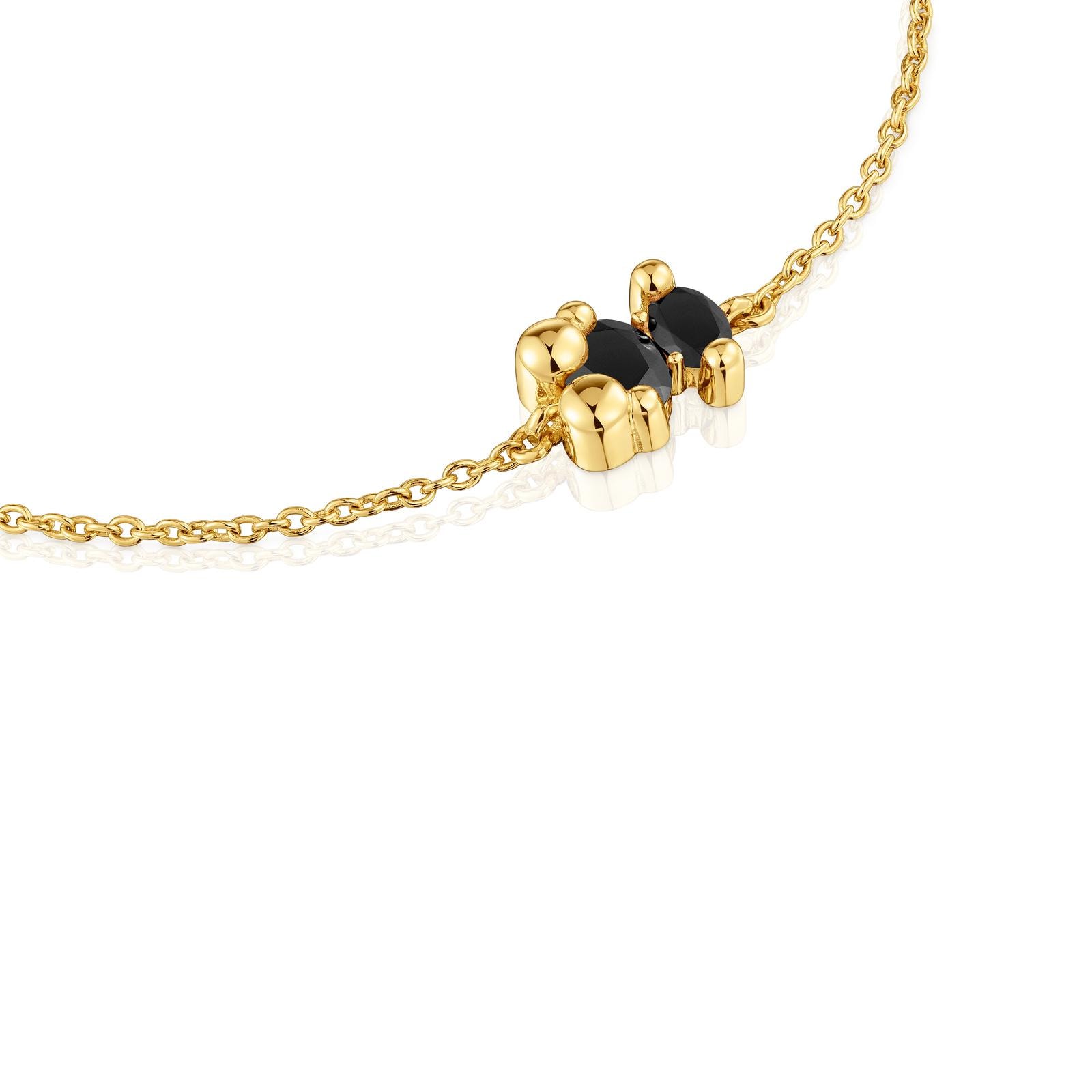 Pulsera cadena motivo oso con baño de oro 18 kt sobre plata y ónix Color Bear