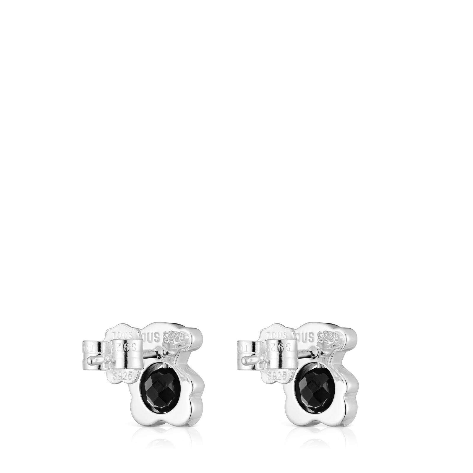 Pendientes pequeños oso de plata con ónix 10 mm I-Bear