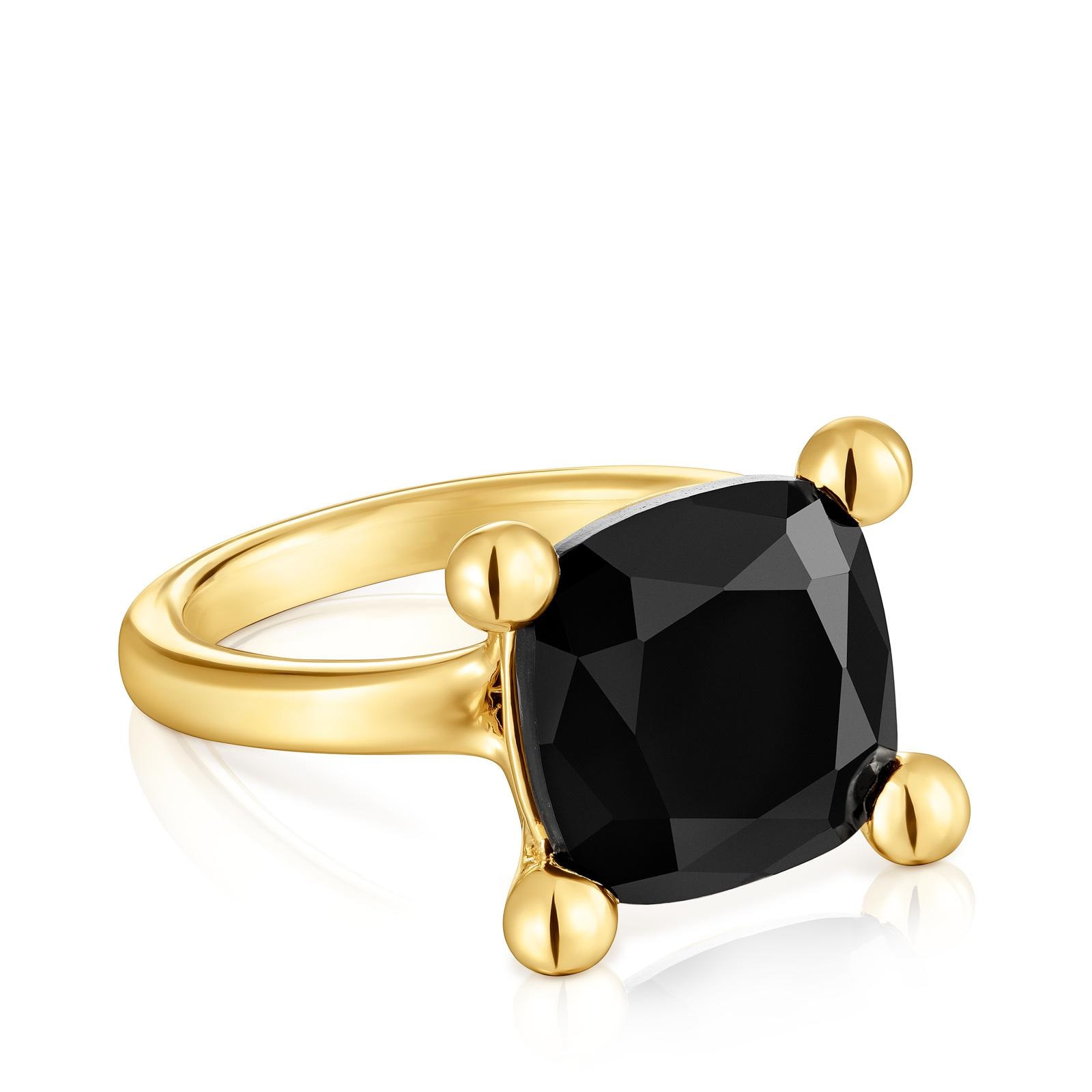 Anillo mediano con baño de oro 18 kt sobre plata y ónix Color Black