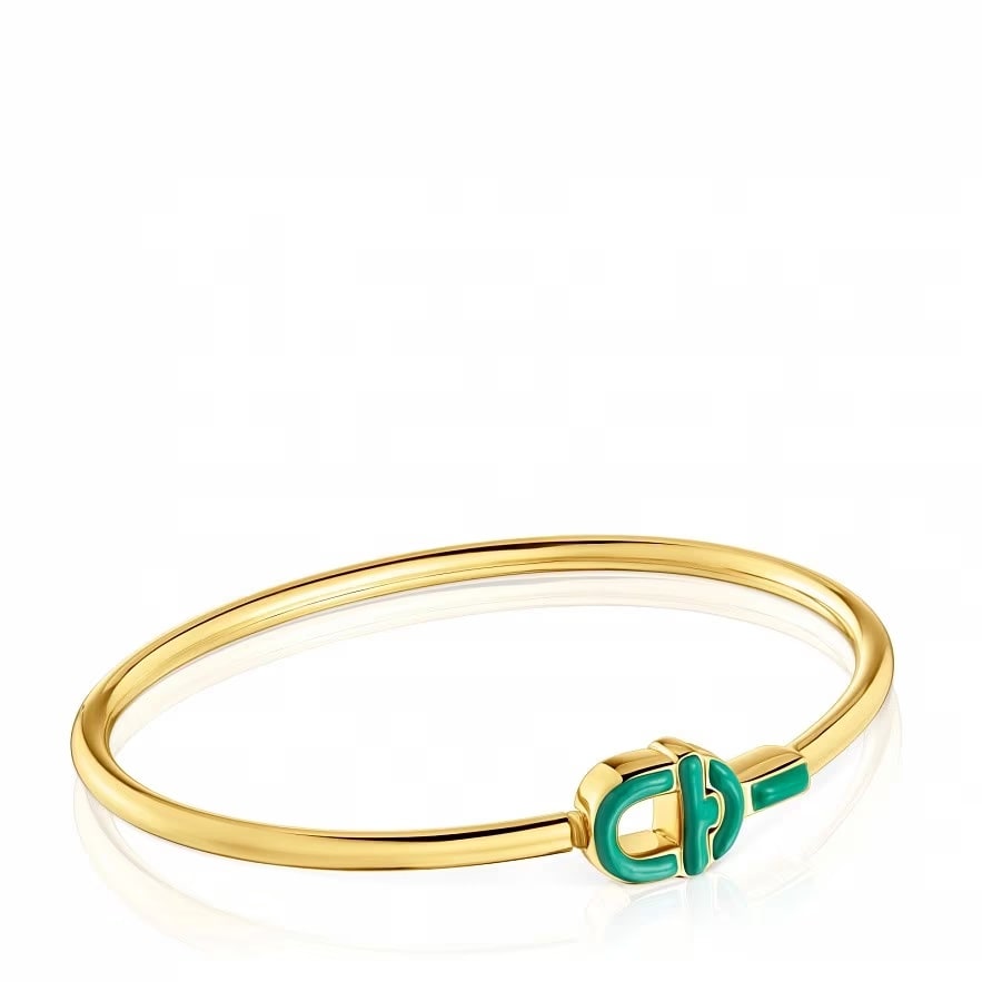 Pulsera esclava con baño de oro 18 kt sobre plata y motivo en color verde TOUS MANIFESTO