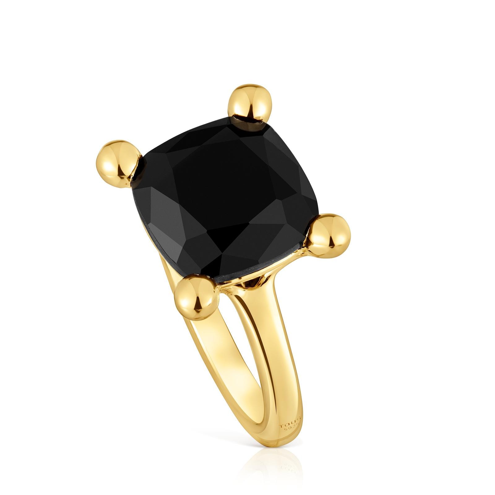 Anillo mediano con baño de oro 18 kt sobre plata y ónix Color Black