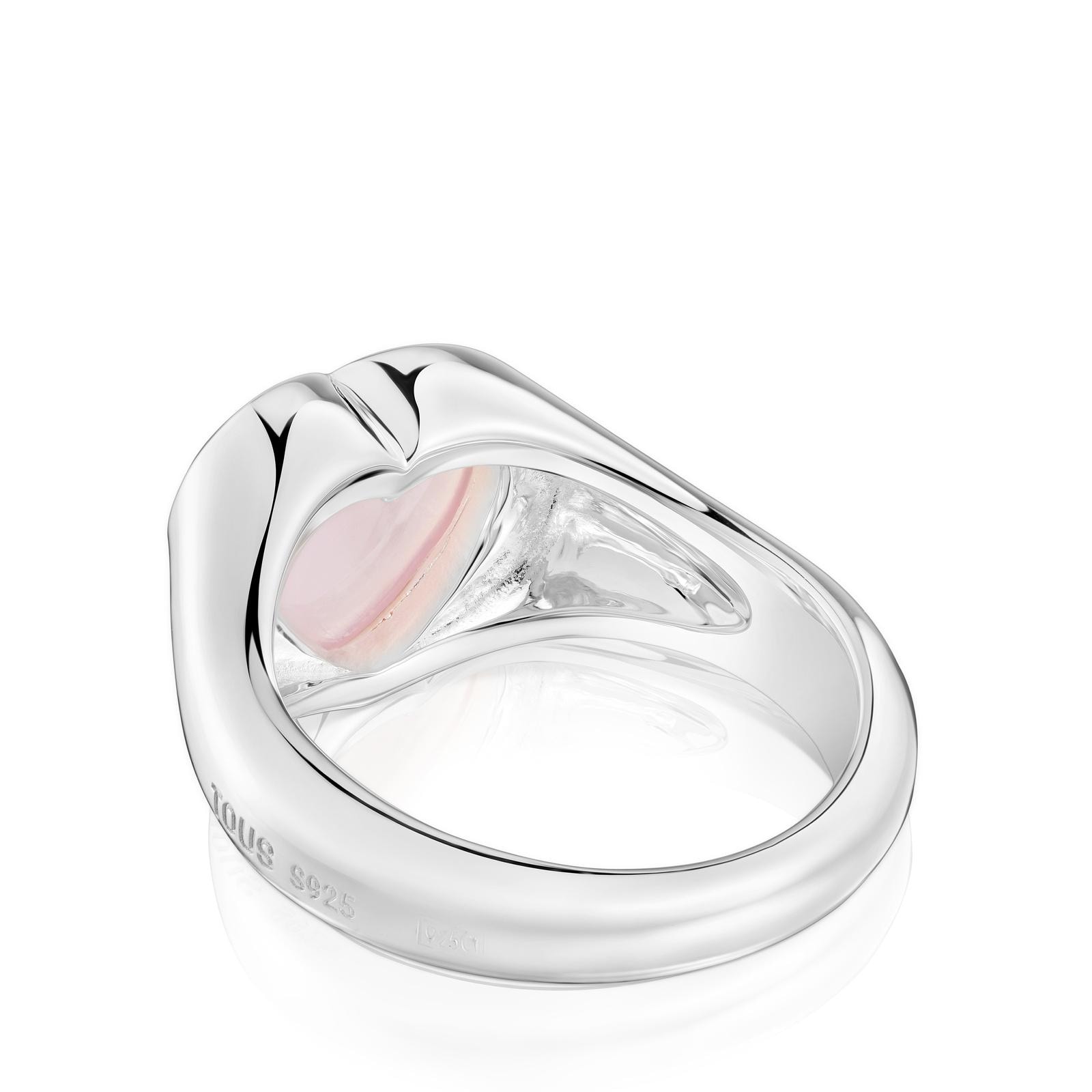 Anillo sello corazón de plata y calcedonia rosa Bold Motif