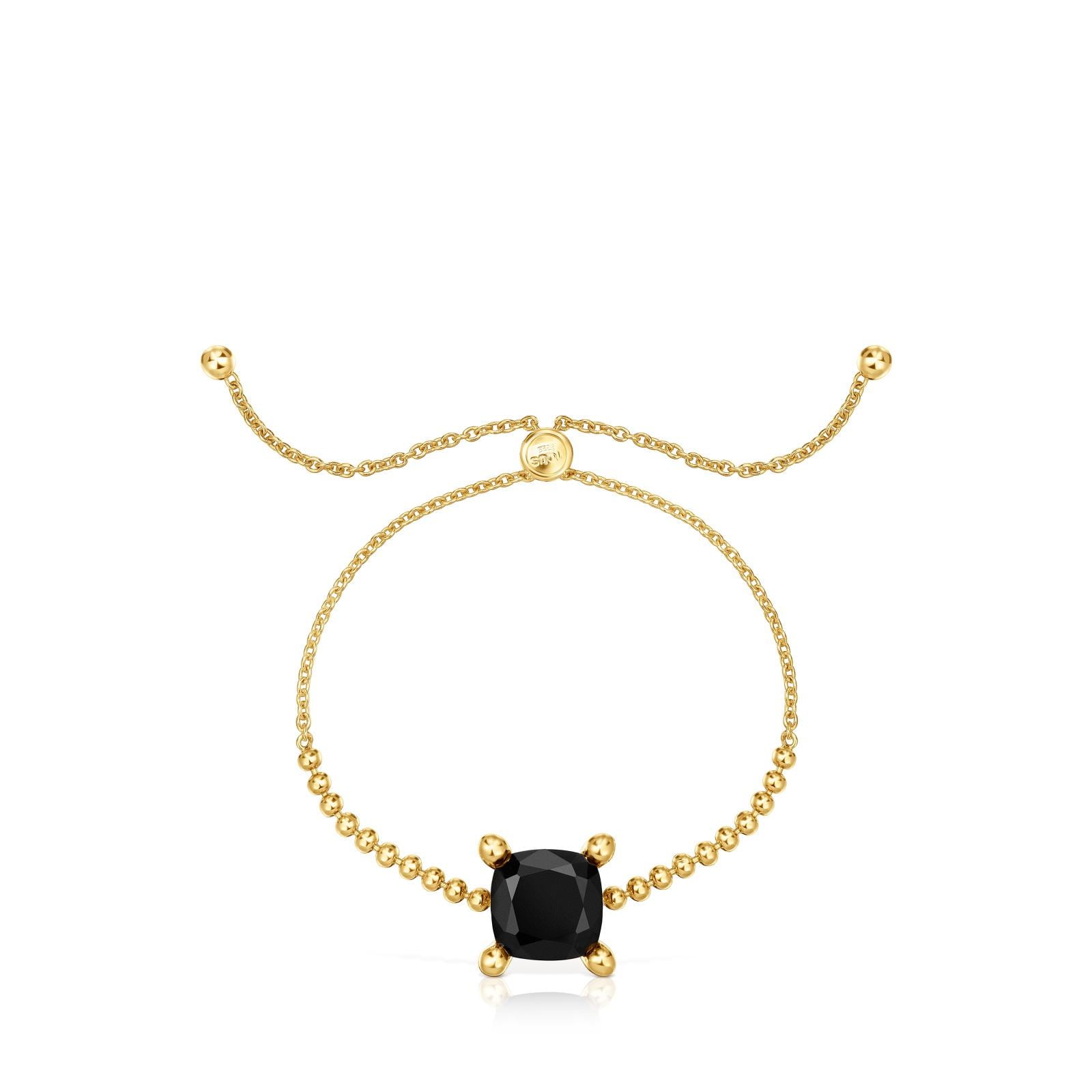 Pulsera cadena con detalles en baño de oro 18 kt sobre plata y ónix Color Black