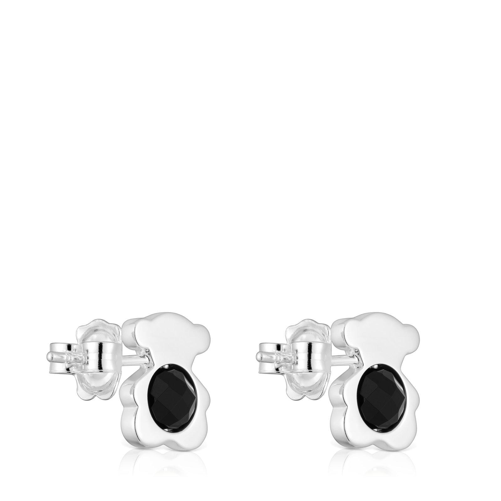 Pendientes pequeños oso de plata con ónix 12 mm I-Bear