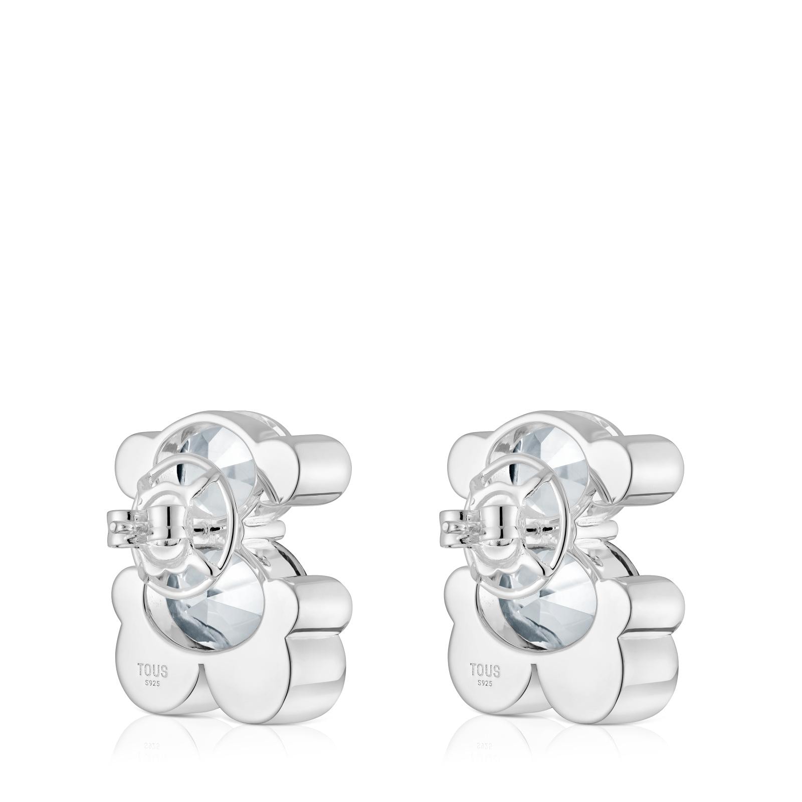 Pendientes motivo oso de plata y cuarzo cristal de roca 23 mm Color Bear