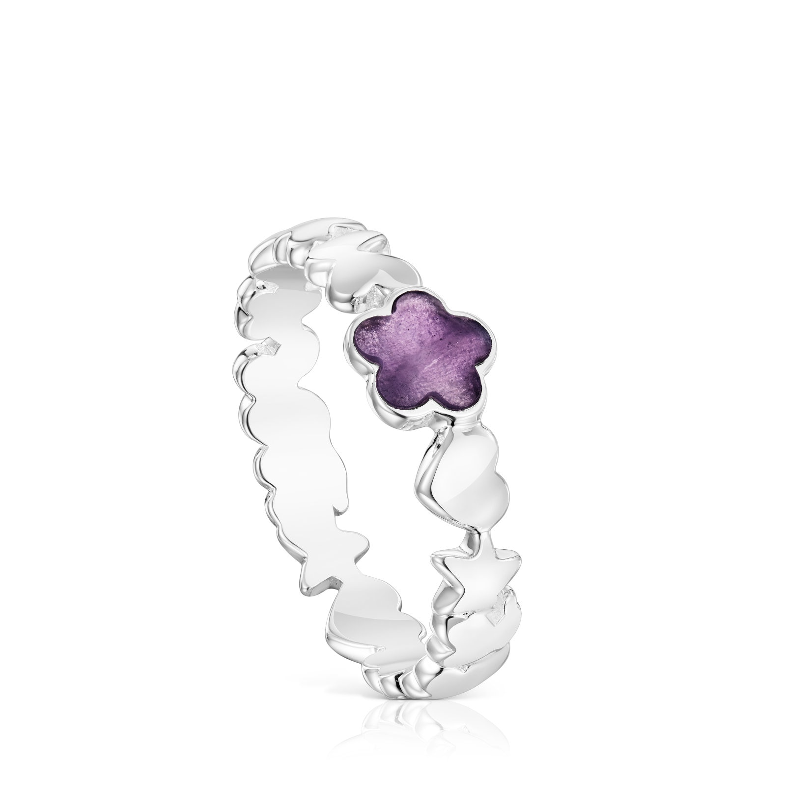 Anillo de plata y amatista flor Bold Motif