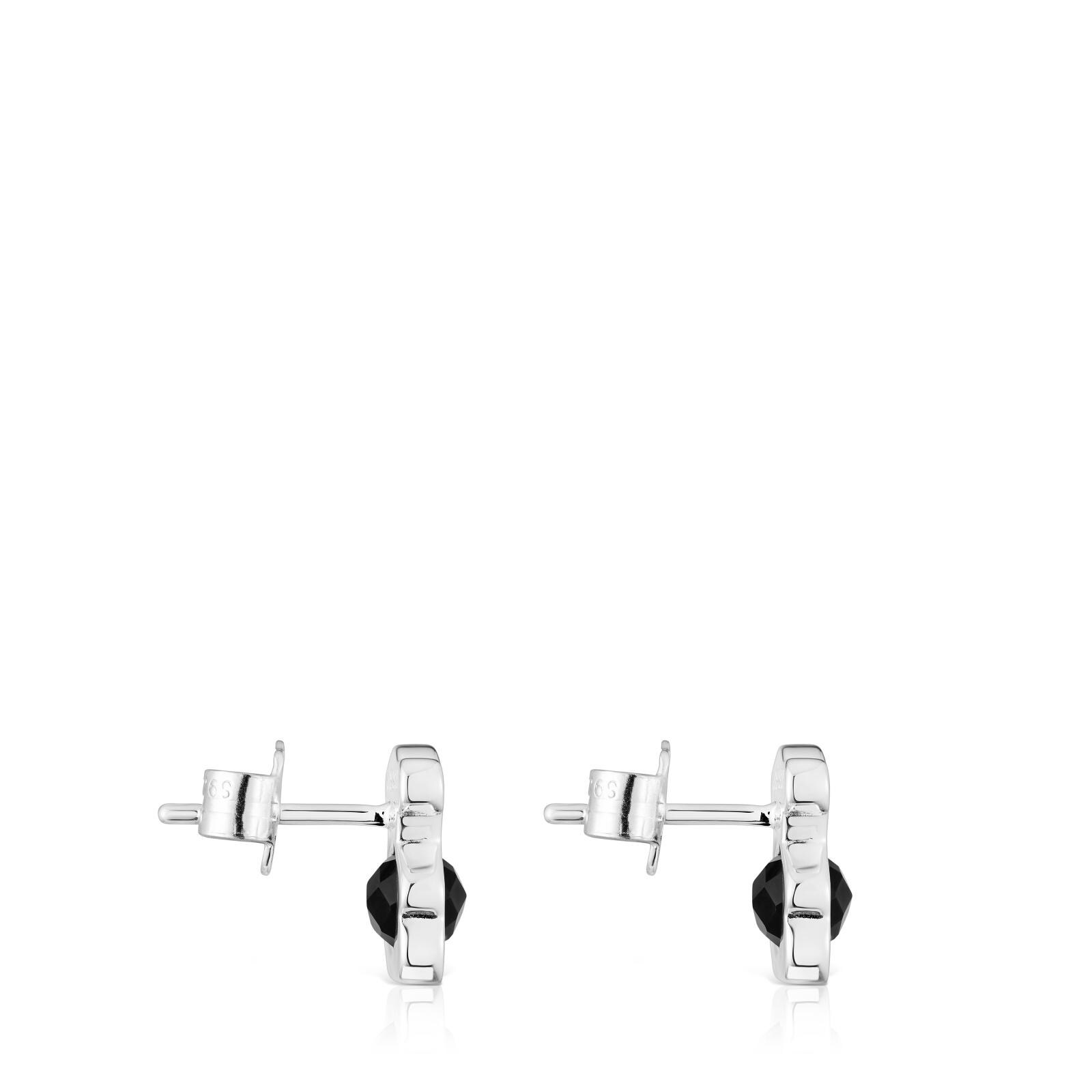 Pendientes pequeños oso de plata con ónix 10 mm I-Bear