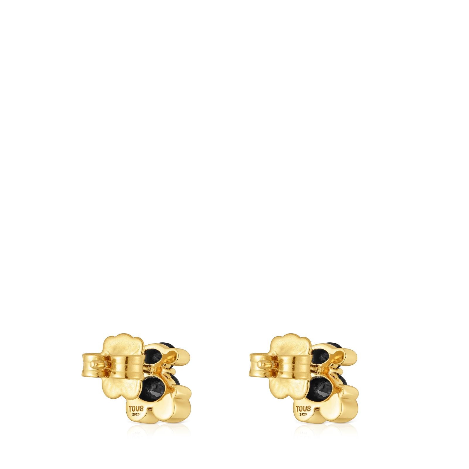 Pendientes motivo oso con baño de oro 18 kt sobre plata y ónix 8 mm Color Bear