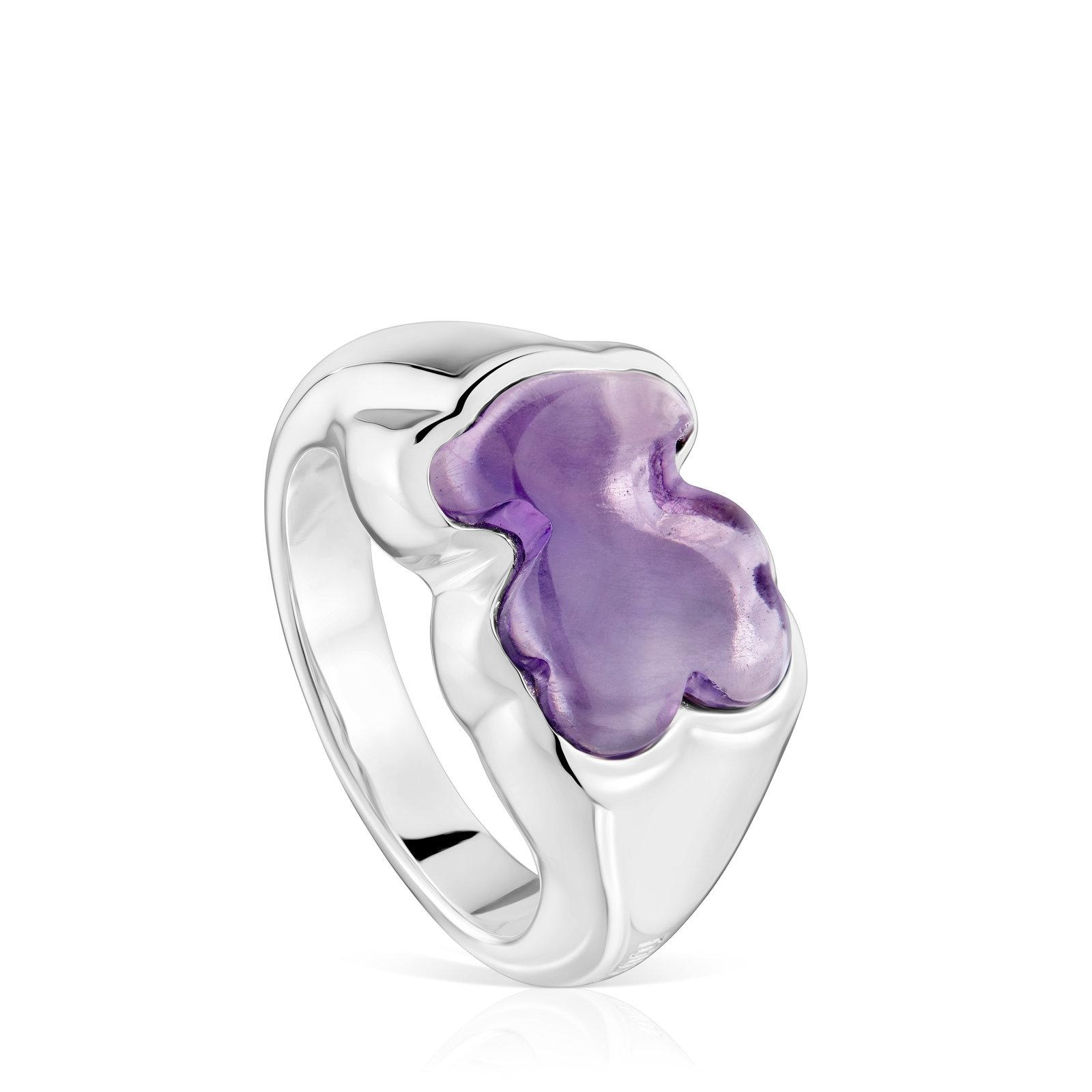 Anillo sello oso de plata y amatista Bold Motif