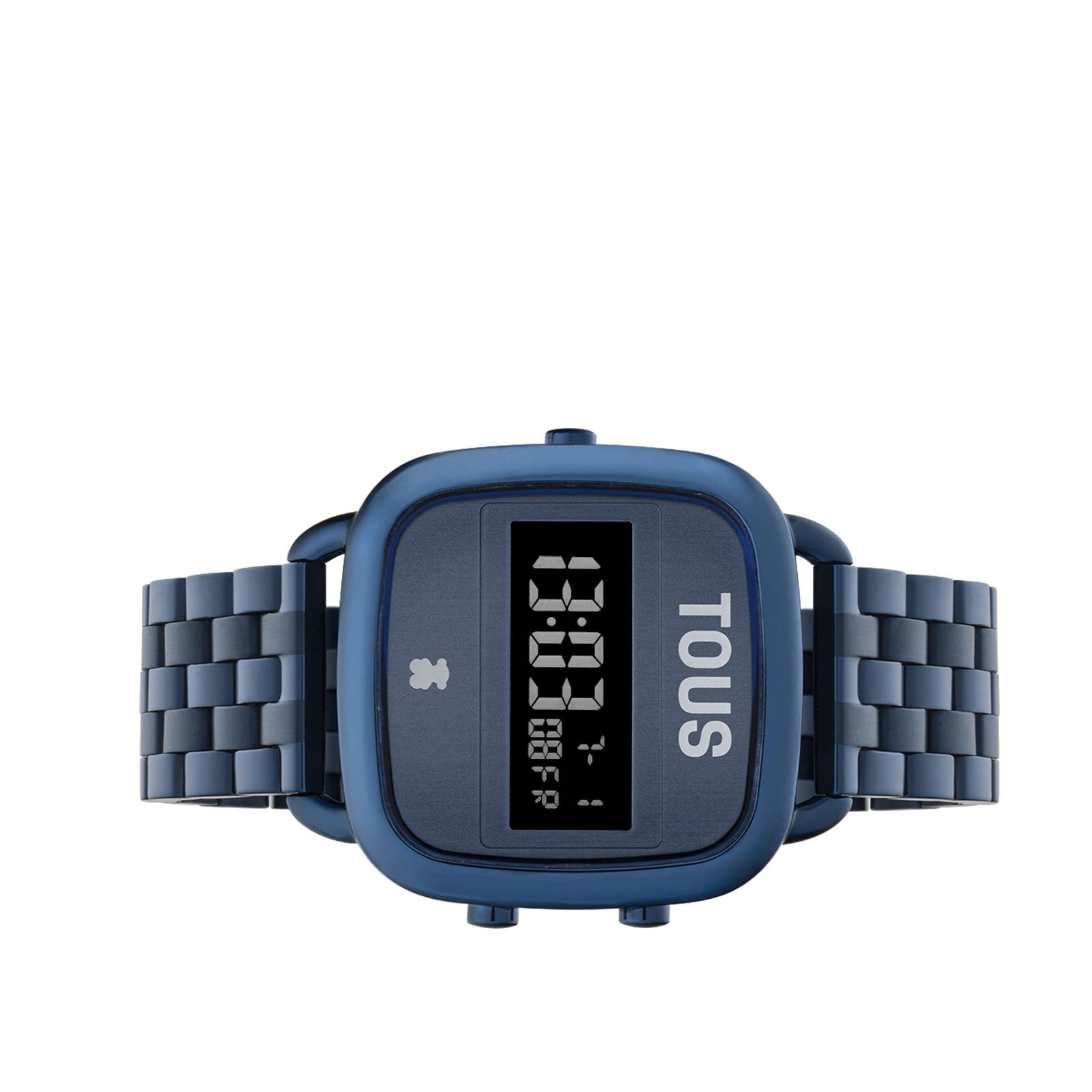 Reloj digital con brazalete de acero IP azul D-Logo