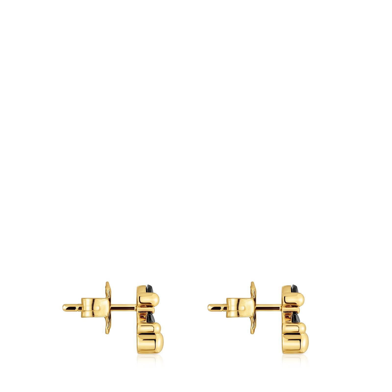 Pendientes motivo oso con baño de oro 18 kt sobre plata y ónix 8 mm Color Bear