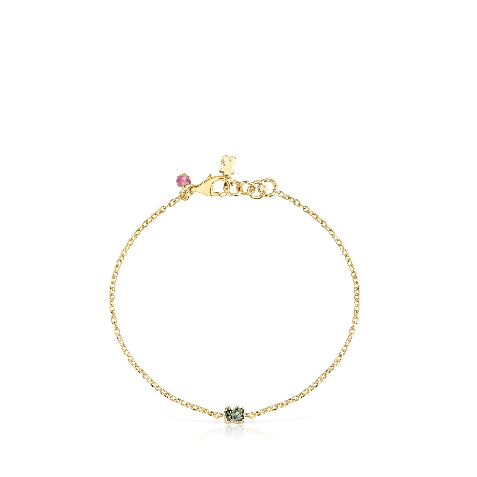 Pulsera con baño de oro 18 kt sobre plata y oso de cromodiópsidos TOUS New Motif