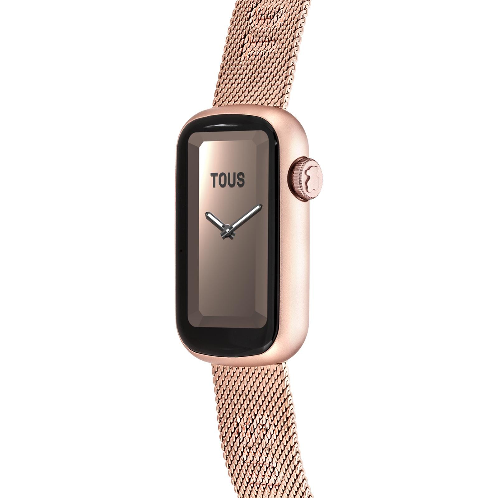 Reloj smartwatch TOUS T-Band Mesh con brazalete de acero inoxidable IPRG rosado y caja de aluminio en color rosado. 