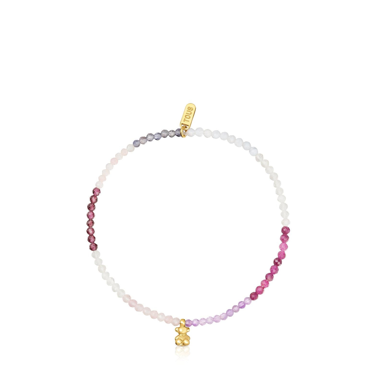 Pulsera elástica con baño de oro 18 kt sobre plata y gemas rosadas Bold Bear