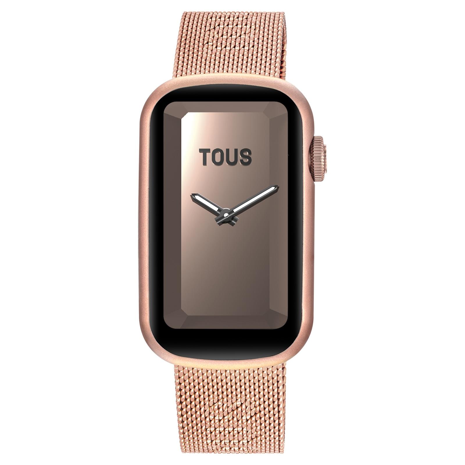 Reloj smartwatch TOUS T-Band Mesh con brazalete de acero inoxidable IPRG rosado y caja de aluminio en color rosado. 