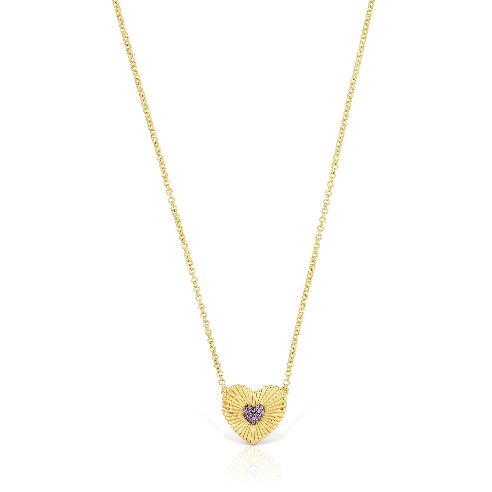 Collar de plata vermeil corazón con rodolitas Iris Motif