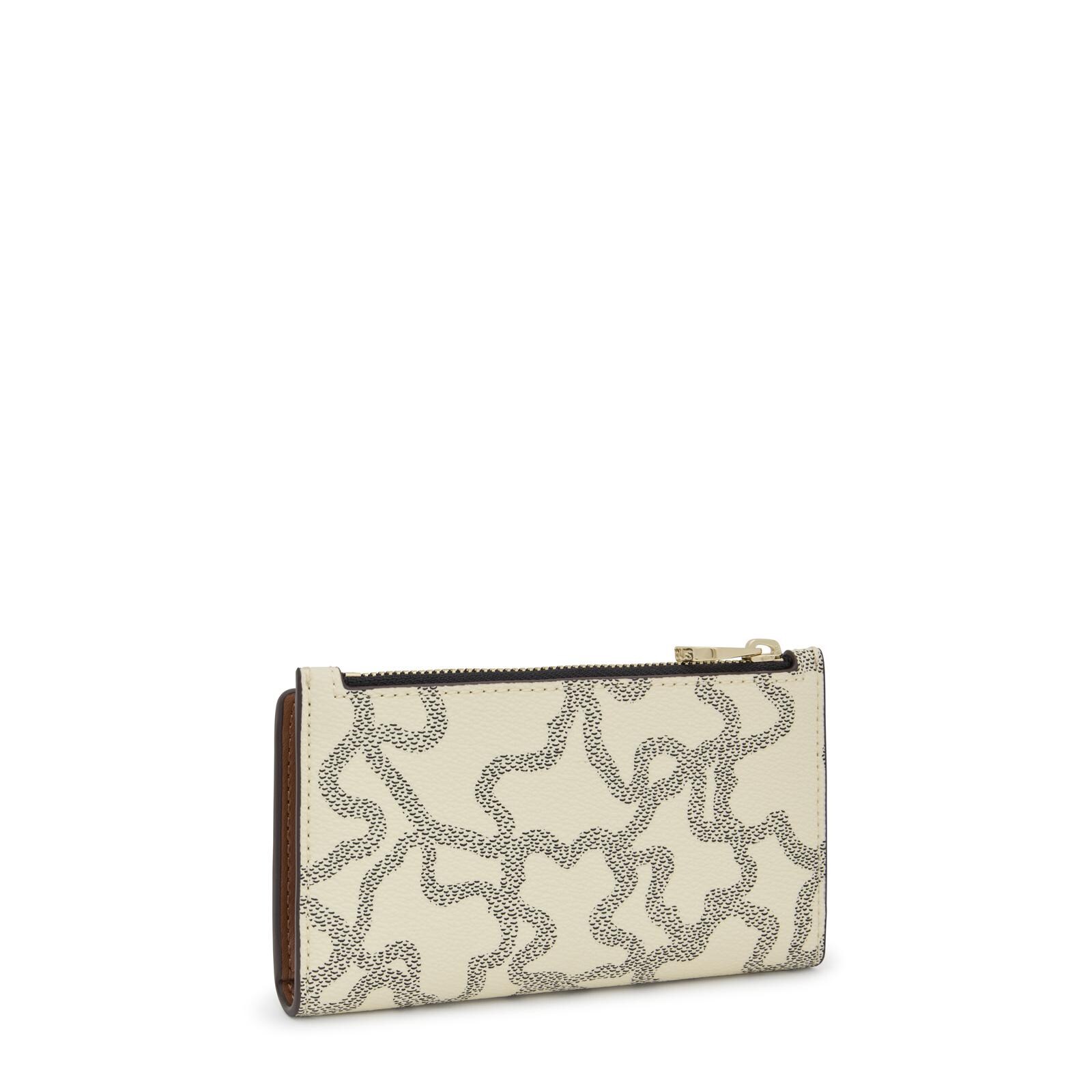 Cartera beige de lona con estampado Kaos Icon. 